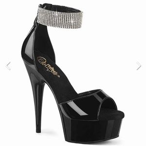PLEASER DELIGHT-625, 6" Rhinestones Ankle Cuff Sandal
